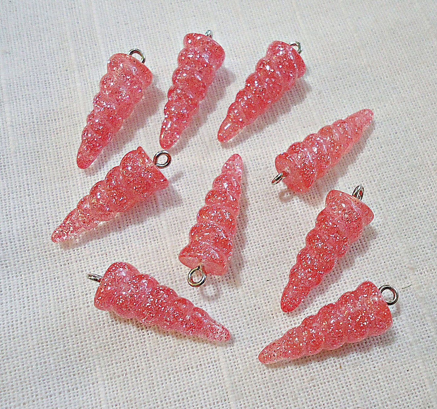 Unicorn Horn Charms / Pendants, Pink Glitter Resin, 1" Tall, Set of 10