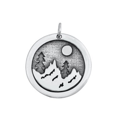 Sterling Silver Pendant, Moonlit Forest, 18mm Round