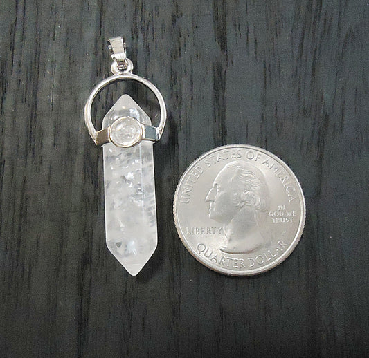 Quartz Crystal Pendant, Double Terminated Crystal, 1.25" Long