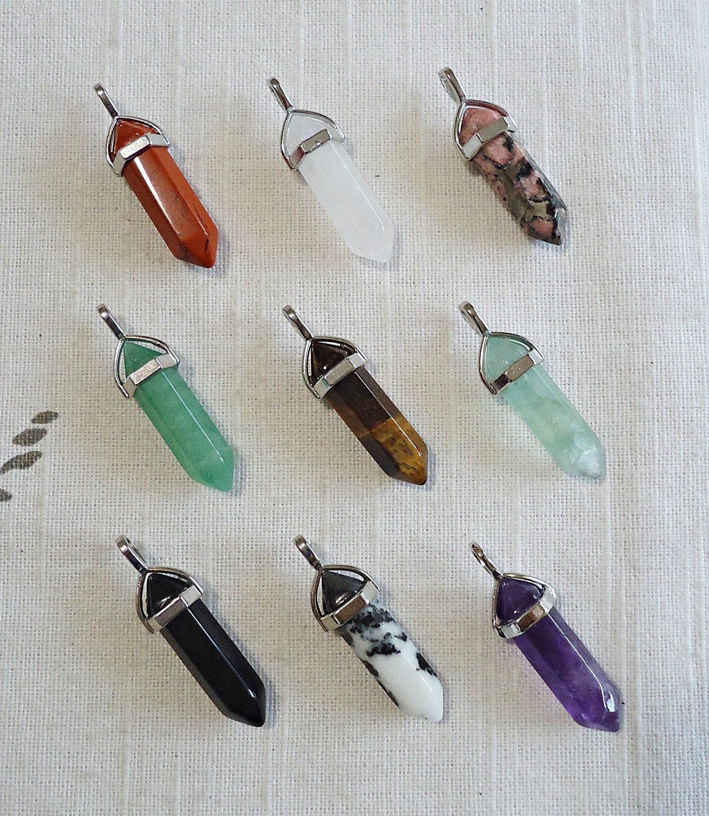 Stone Slider Pendant, Double Terminated, Amethyst Tigereye Quartz Fluorite Green Aventurine Rhodonite Zebra Red Kambaba Jasper Black Obsidian Lapis