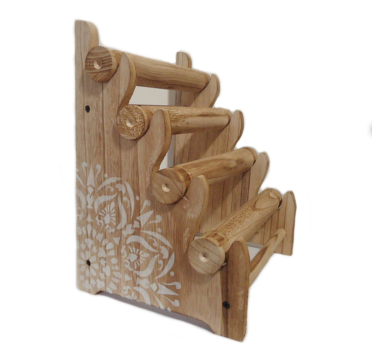 4 Tier Wooden Bracelet Display / Organizer, Natural, Brown, Black, and Weathered Brown, Removable Bars, Plain or Hand-Painted Mandala