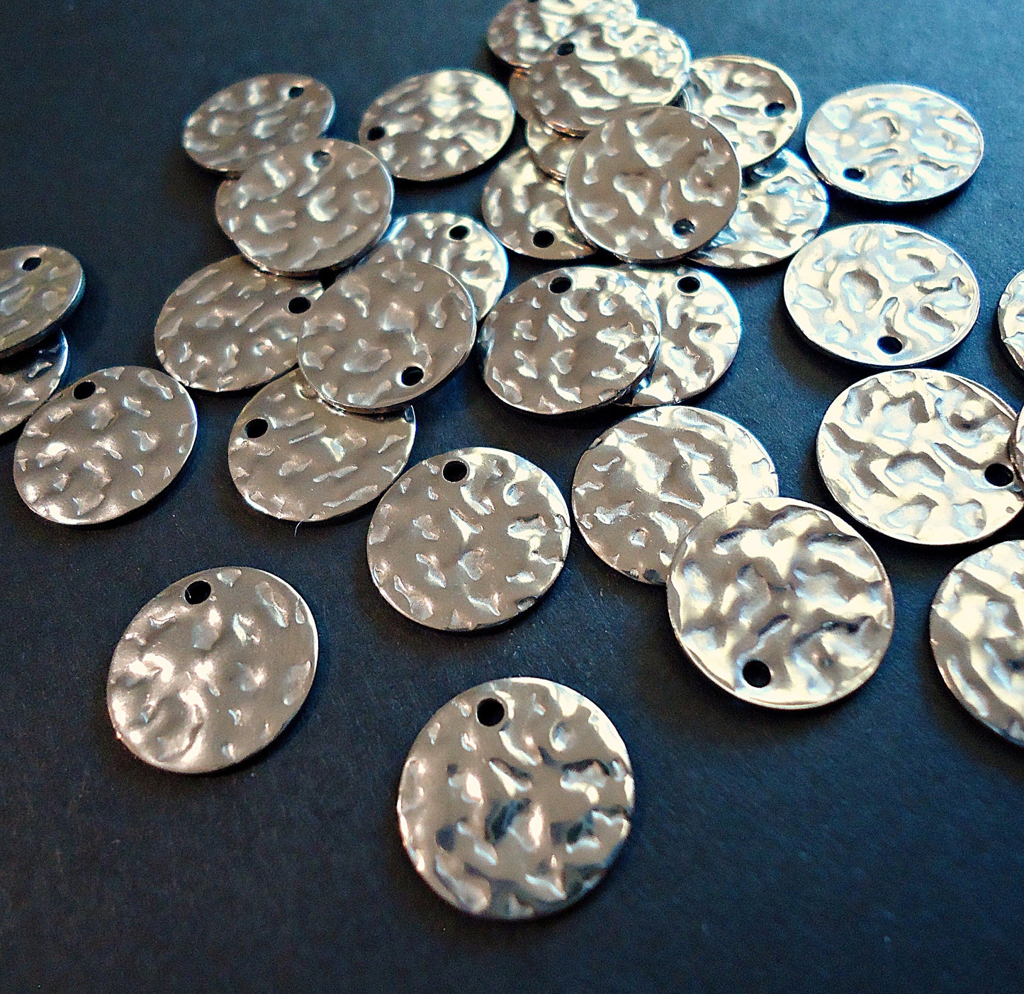 Stainless Steel Textured Hammered Round Discs, 12mm, Versatile Components, Charm, Tag, Disc