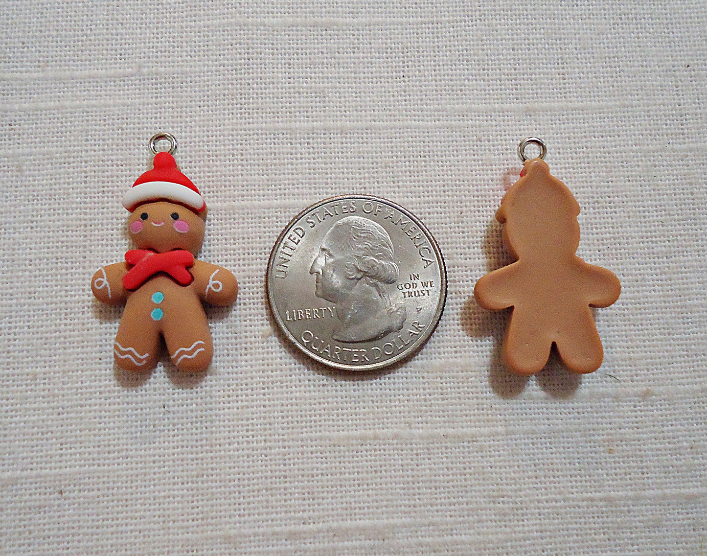 Small Gingerbread Man Santa Charms / Pendants - 1.25" Tall - Resin Christmas Charm w/Silver Loop