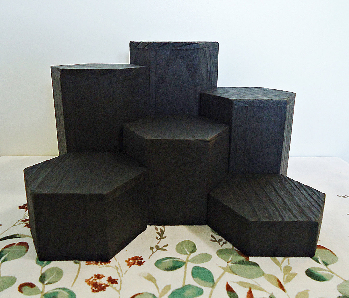 Wooden Hexagon Risers, Black, 3.5" Across, 1" - 6" Heights