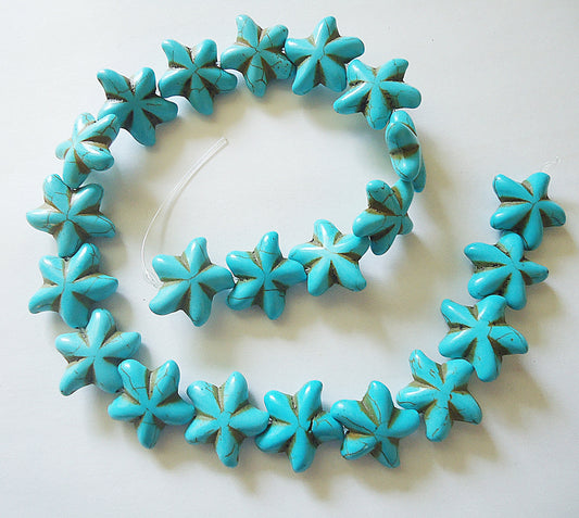 Starfish Beads, 22mm, Stone, Synthetic Turquoise or Natural Off-White, Pendant, Alabaster White, Distressed, Antique