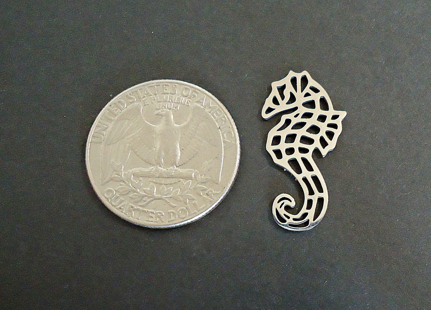 Seahorse Filigree Pendant, Stainless Steel, 27mm Tall x 14mm Wide