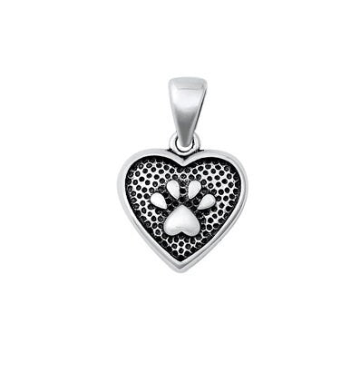 Small Sterling Silver Paw Print Heart Pendant - 11.5mm Tall, Soldered Bail
