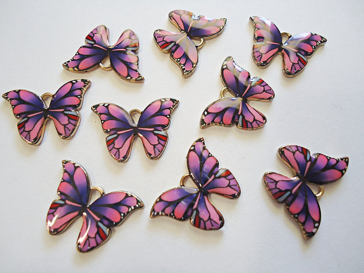 Butterfly Charms / Pendants, Blue, Pink, Yellow, Purple, Light Gold, Enameled, 7/8" W x 5/8" Tall