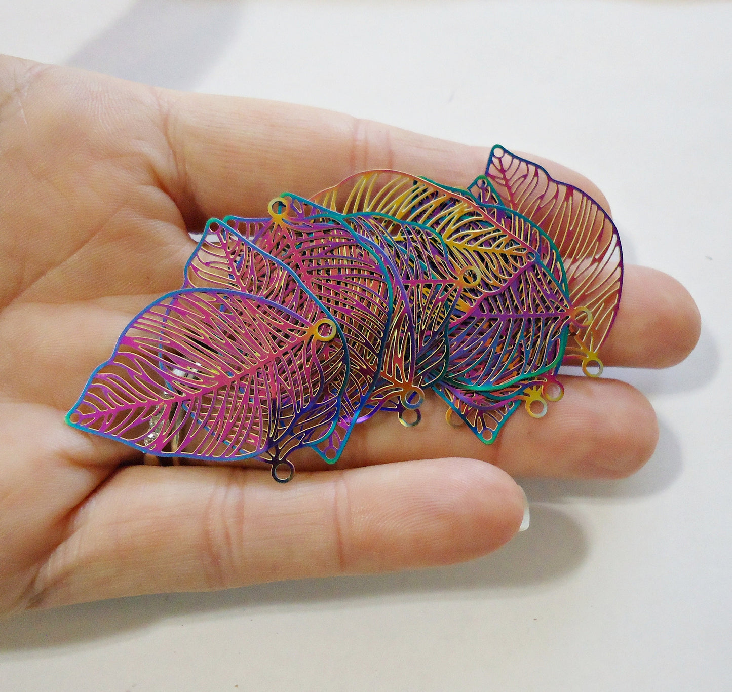Stainless Steel Leaves with Multi-color Finish, Set of 10