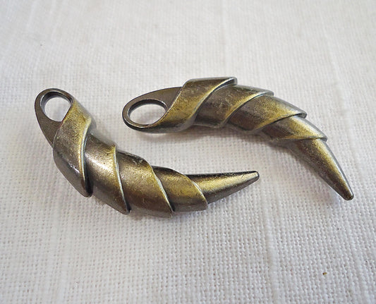 Talon Pendant, Dragon Claw, Tusk, Horn, Stylized Metal, Antique Bronze