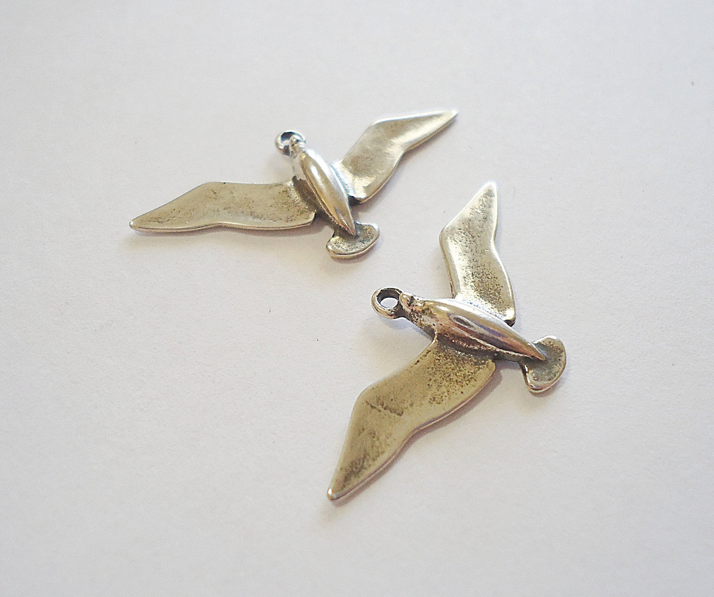 Sterling Silver Bird in Flight Charm / Pendant - Dove, Bird, Open Wings, Antique Silver