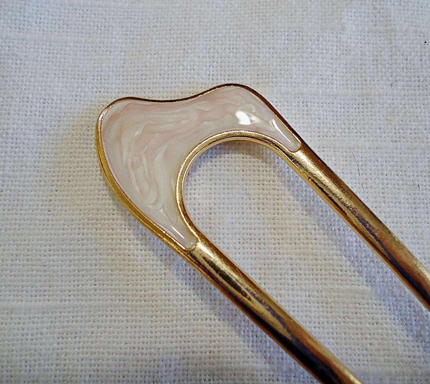 Faux Mother of Pearl Double Hair Stick, Hair Fork, Gold Plated Metal Alloy, 4.25" Long, Resin Swirl, Gold Swirl, Smooth White, Pale Pink