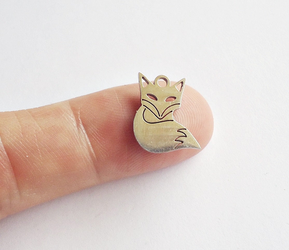 Small Stainless Steel Fox Laser-cut Charms - 14mm x 12mm - Set of 10