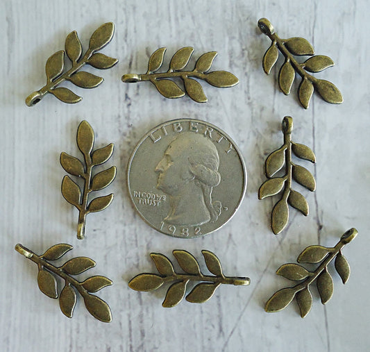 Bronze Leaf Charms, 1" Long x 1/2" Wide, Set of 10