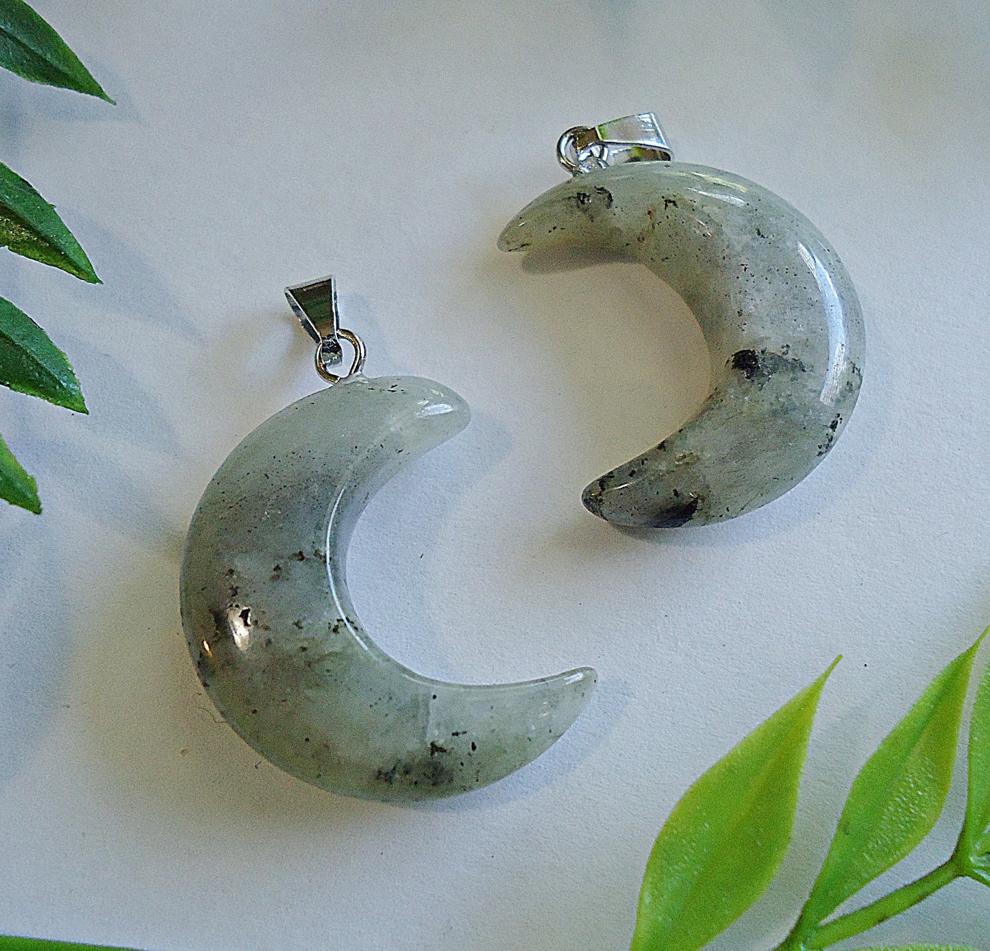 Stone Crescent Moon Pendants, Quartz, Labradorite, Lapis Lazuli, Unakite, Tiger Eye, 1 inch Tall
