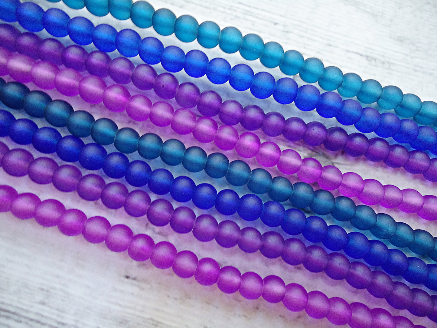 Frosted Round Glass Beads, 6mm, Synthetic Sea Glass, Beach Glass, 15.5" Strand, 70 beads, Purple Royal Blue Sea Green Teal
