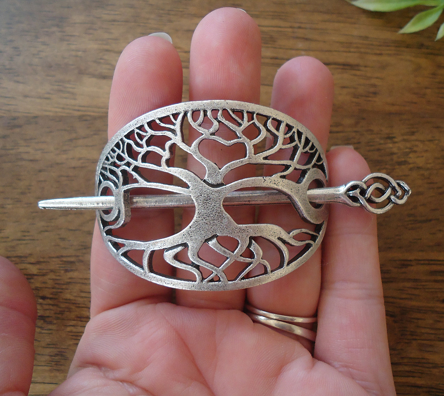 Hair Slide - Celtic Tree of Life - Antique Silver Metal Alloy - Ponytail holder