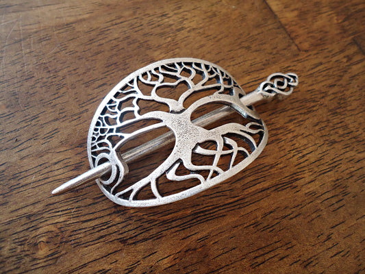Hair Slide - Celtic Tree of Life - Antique Silver Metal Alloy - Ponytail holder