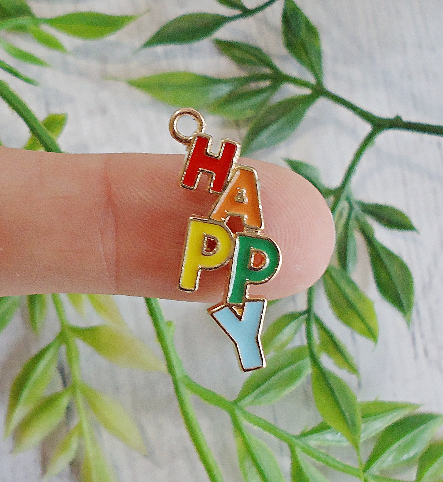 H-A-P-P-Y Charms, Rainbow and Gold, Colorful Happy Charms , 1 1/8" Tall