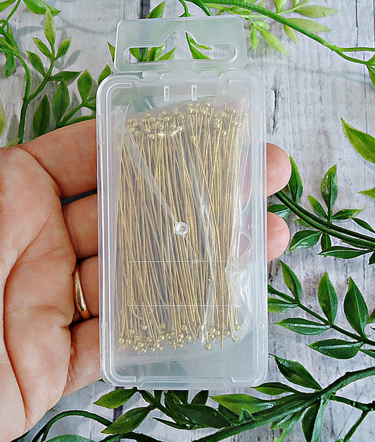 Brass Ball Headpins 60mm (2.4"), Set of 200 with case, Gold Ball Head Pins