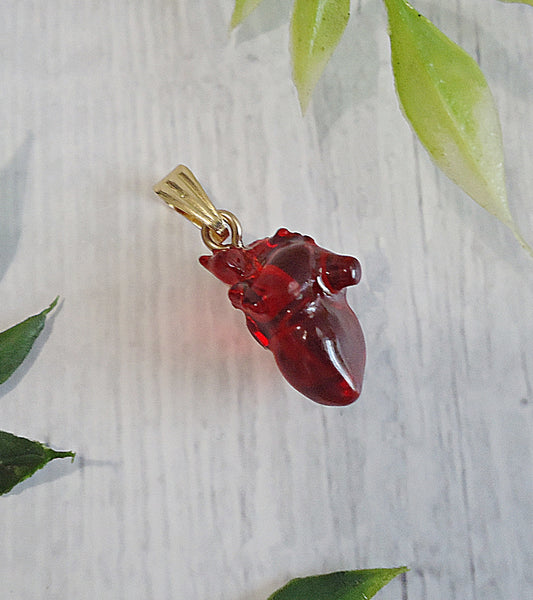 Red Heart Organ Charm, Red Resin Heart, 3/4" Tall