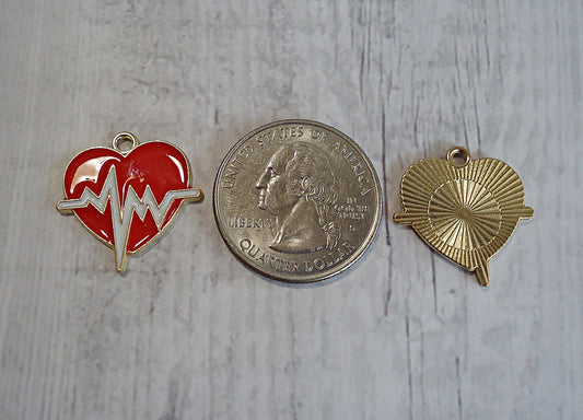 Red Heartbeat Heart Charms / Pendants