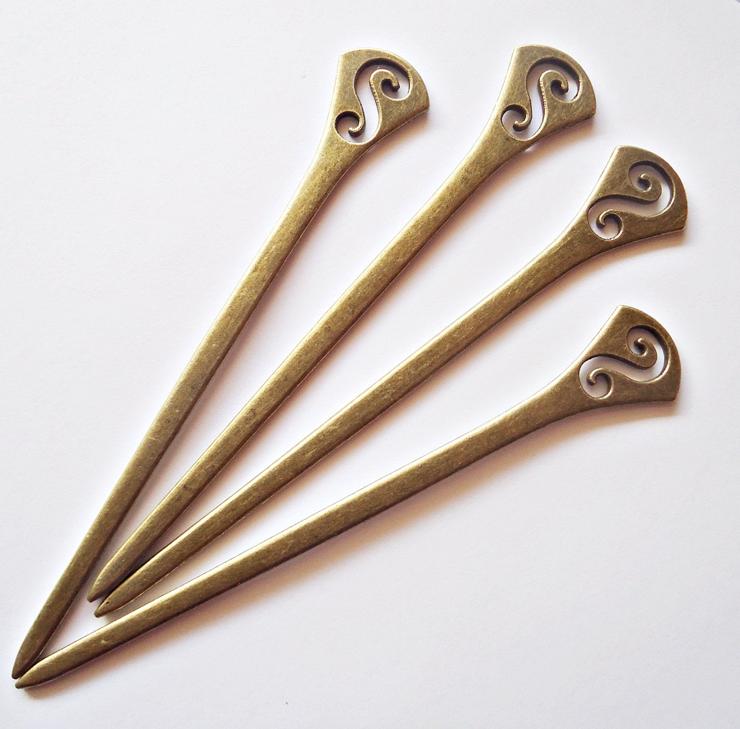 Metal Hair Sticks, 5" Long, Simple Swirl Design, Silver or Bronze, Set of 2