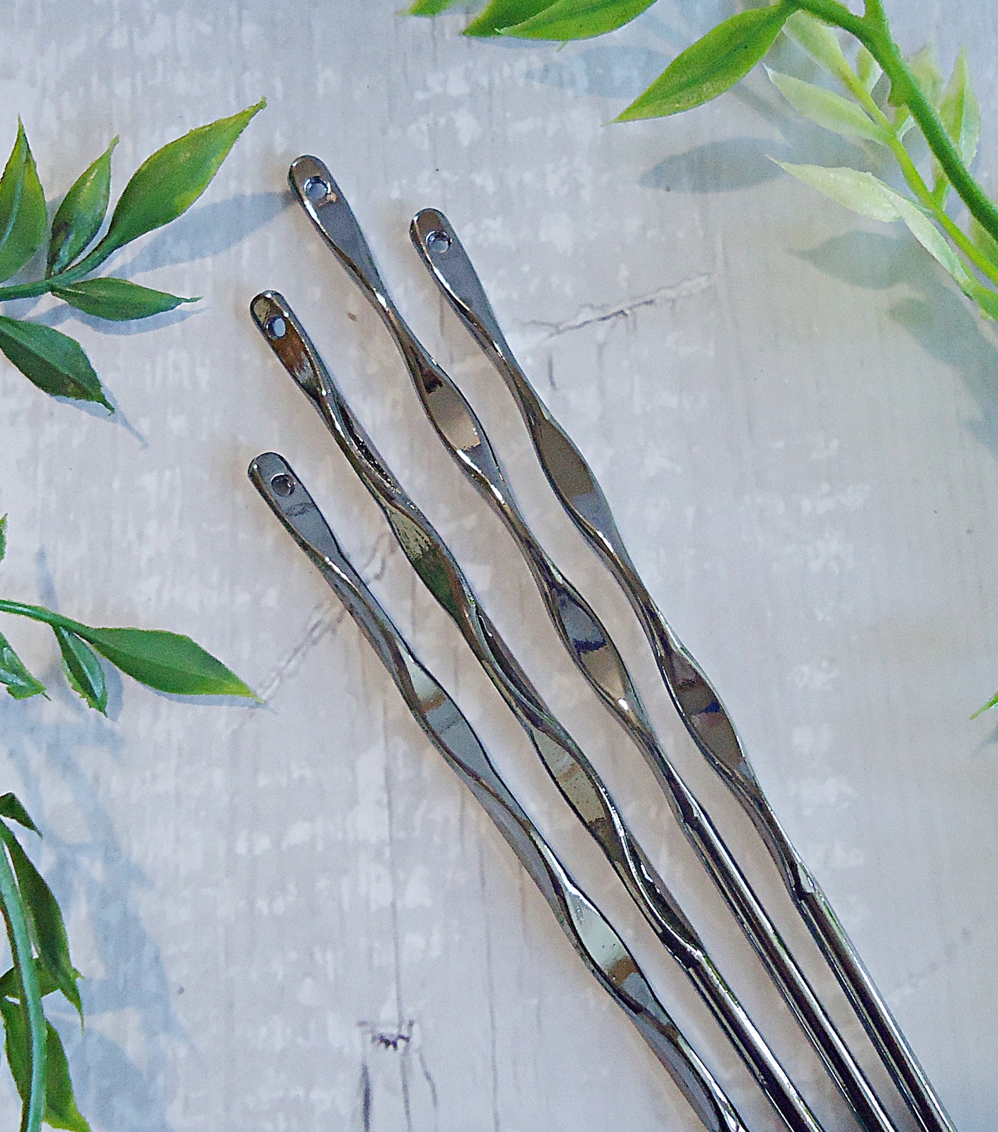 Twisted Metal Hair Stick Blanks, 6.25 Inches Long, Bright Silver, Gold, Gunmetal, Top Drilled for embellishing