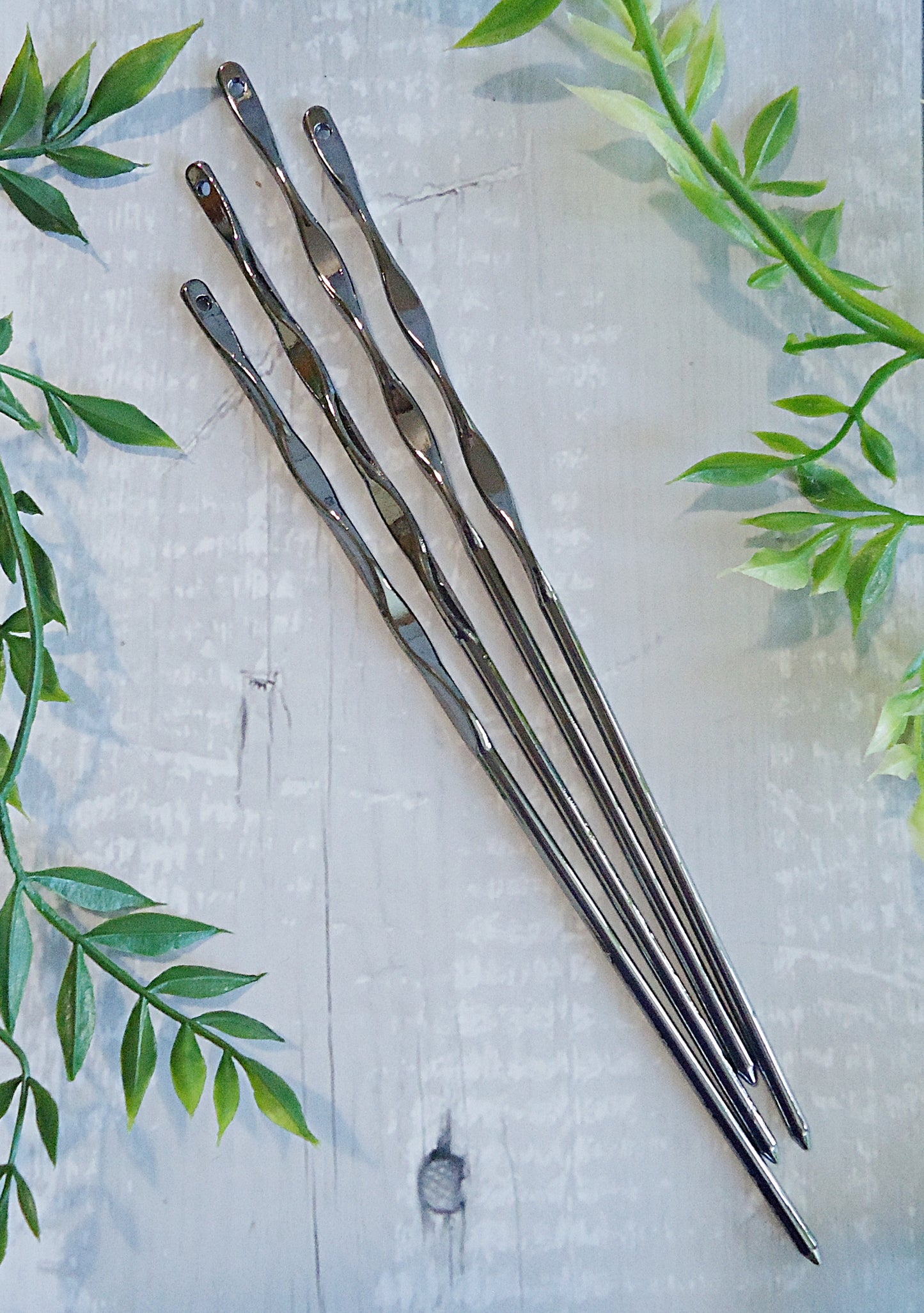 Twisted Metal Hair Stick Blanks, 6.25 Inches Long, Bright Silver, Gold, Gunmetal, Top Drilled for embellishing