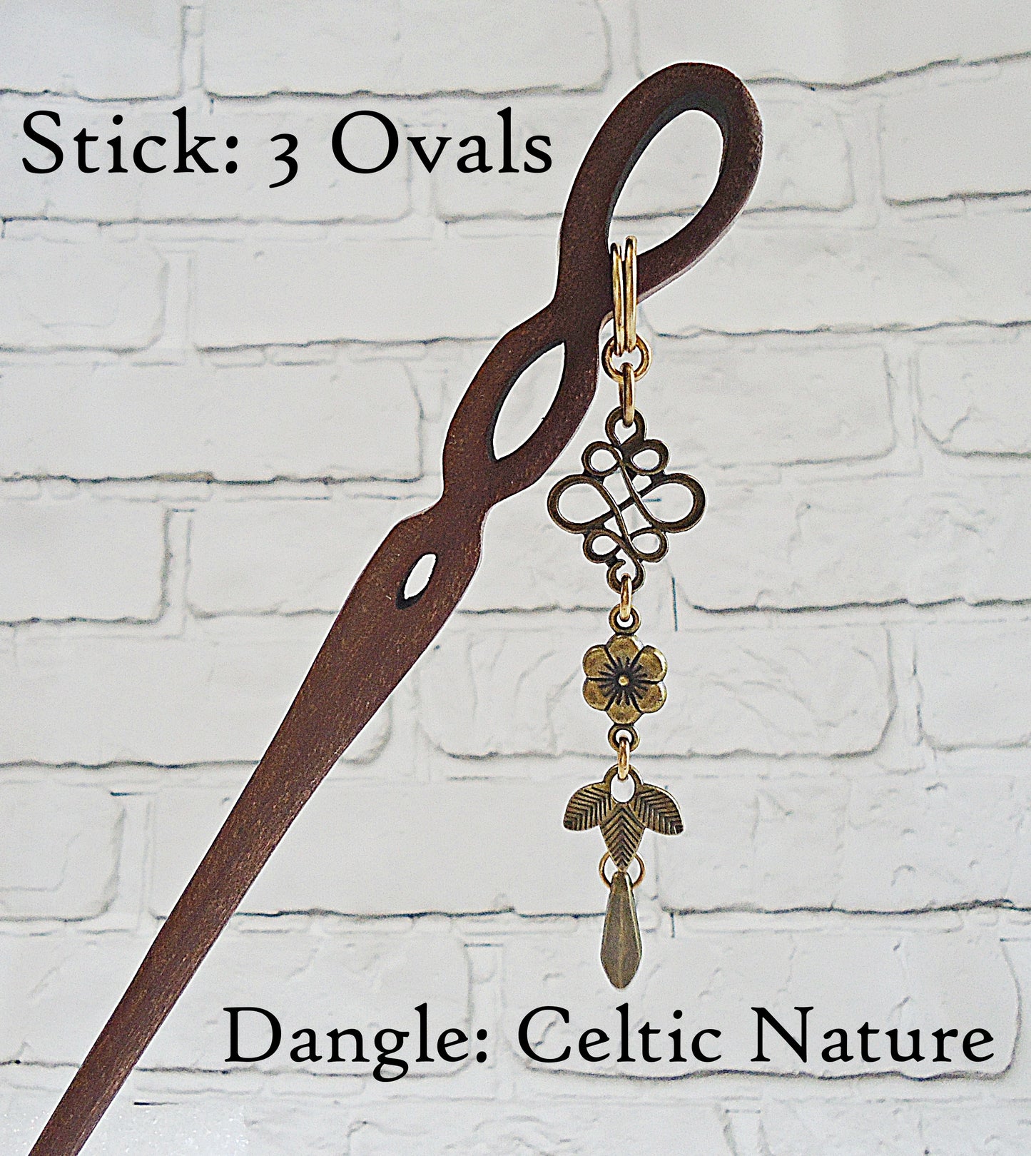 Carved Wooden Hair Sticks - 7" Long - Dark Brown - Lily of the Valley Tulip Bell Flowers, Bronze Feathers, Bronze Celtic Nature, Customize