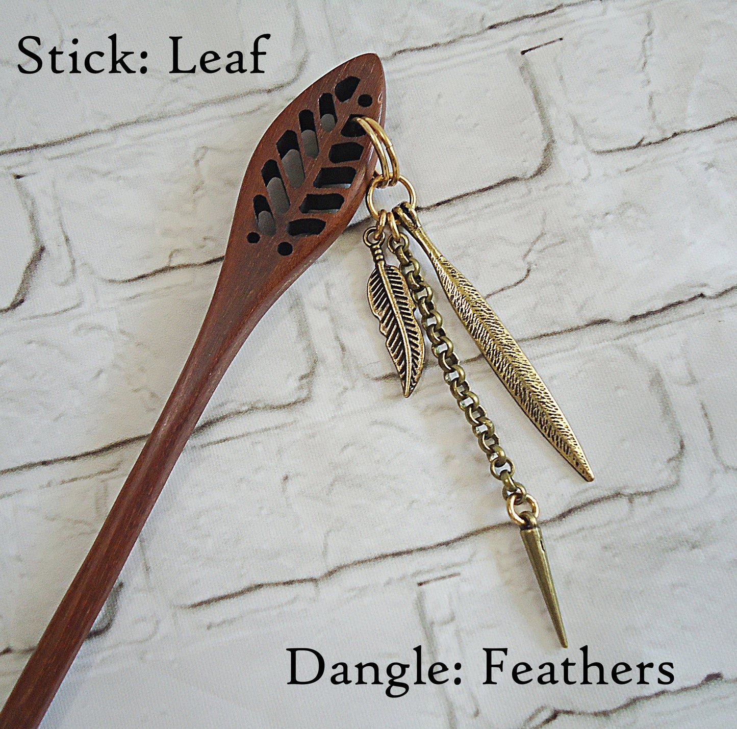Carved Wooden Hair Sticks - 7" Long - Dark Brown - Lily of the Valley Tulip Bell Flowers, Bronze Feathers, Bronze Celtic Nature, Customize