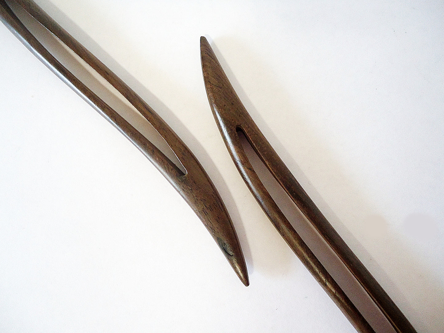 Seven Inch Sturdy Wooden Hair Sticks, Carved, Leaves, Swirls, Antlers, Tendrils, Graduated Circles, Hearts, Open Waves