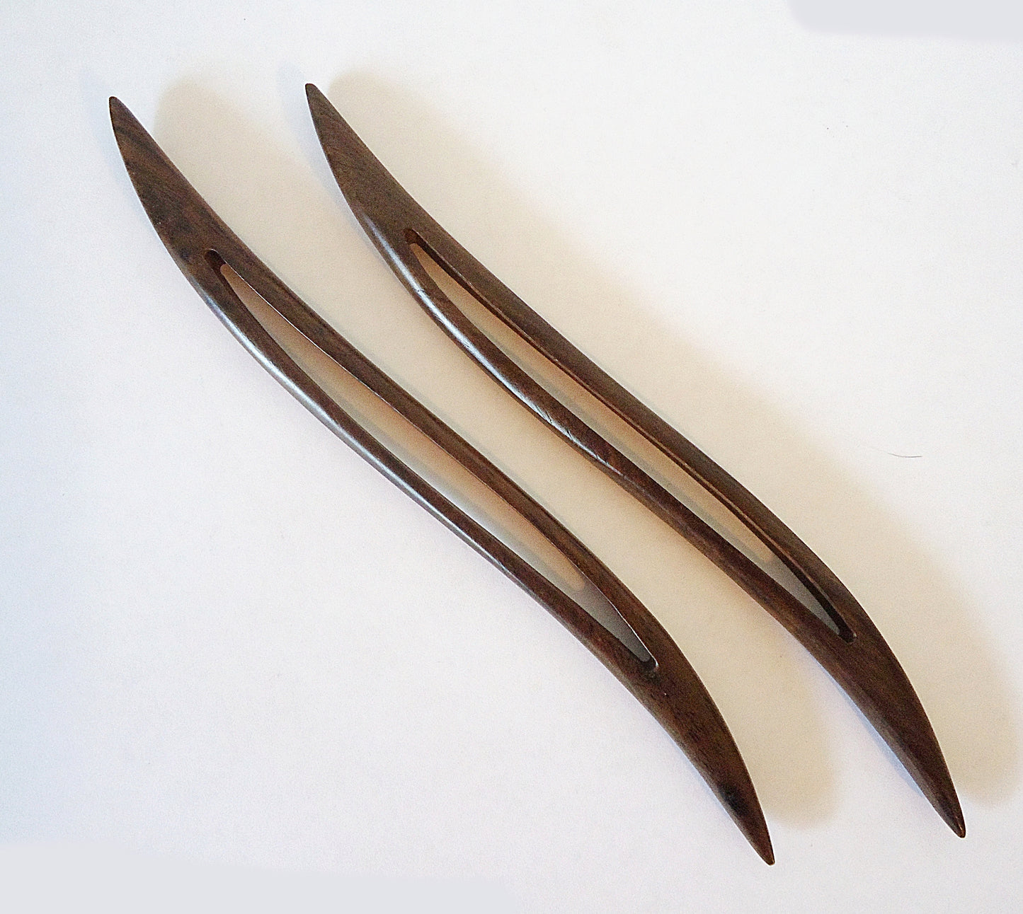 Seven Inch Sturdy Wooden Hair Sticks, Carved, Leaves, Swirls, Antlers, Tendrils, Graduated Circles, Hearts, Open Waves