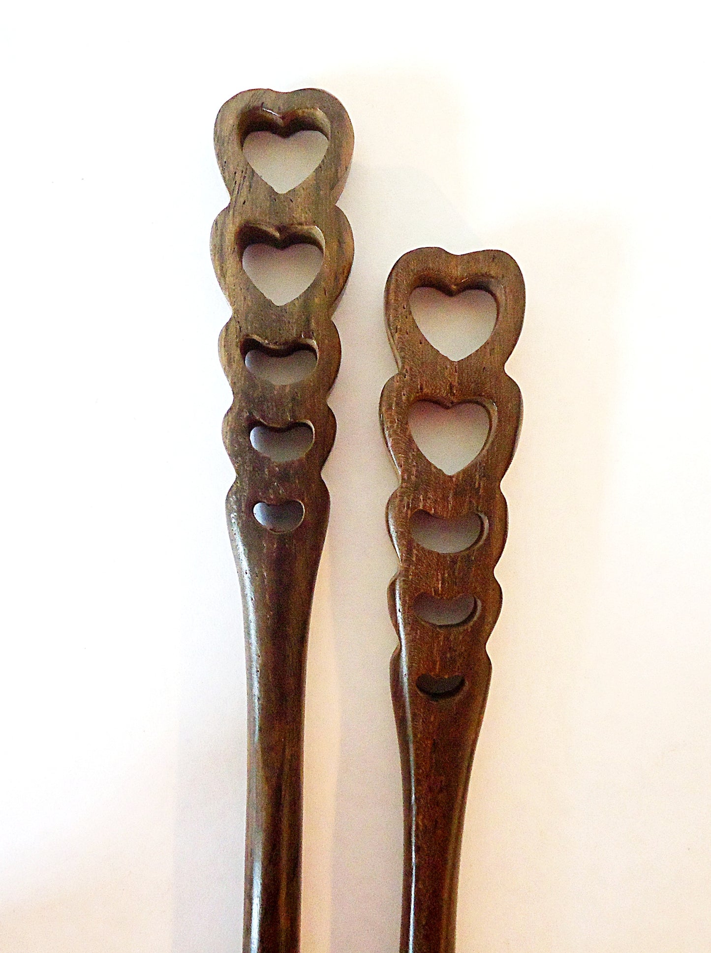 Seven Inch Sturdy Wooden Hair Sticks, Carved, Leaves, Swirls, Antlers, Tendrils, Graduated Circles, Hearts, Open Waves