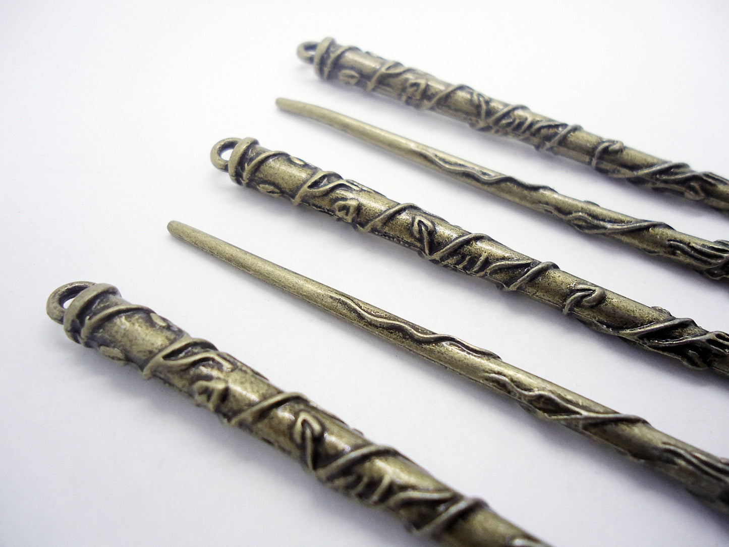 Metal Hair Sticks with Vines, 5 Inches Long, Bright Silver, Antique Silver, or Antique Bronze with Loop