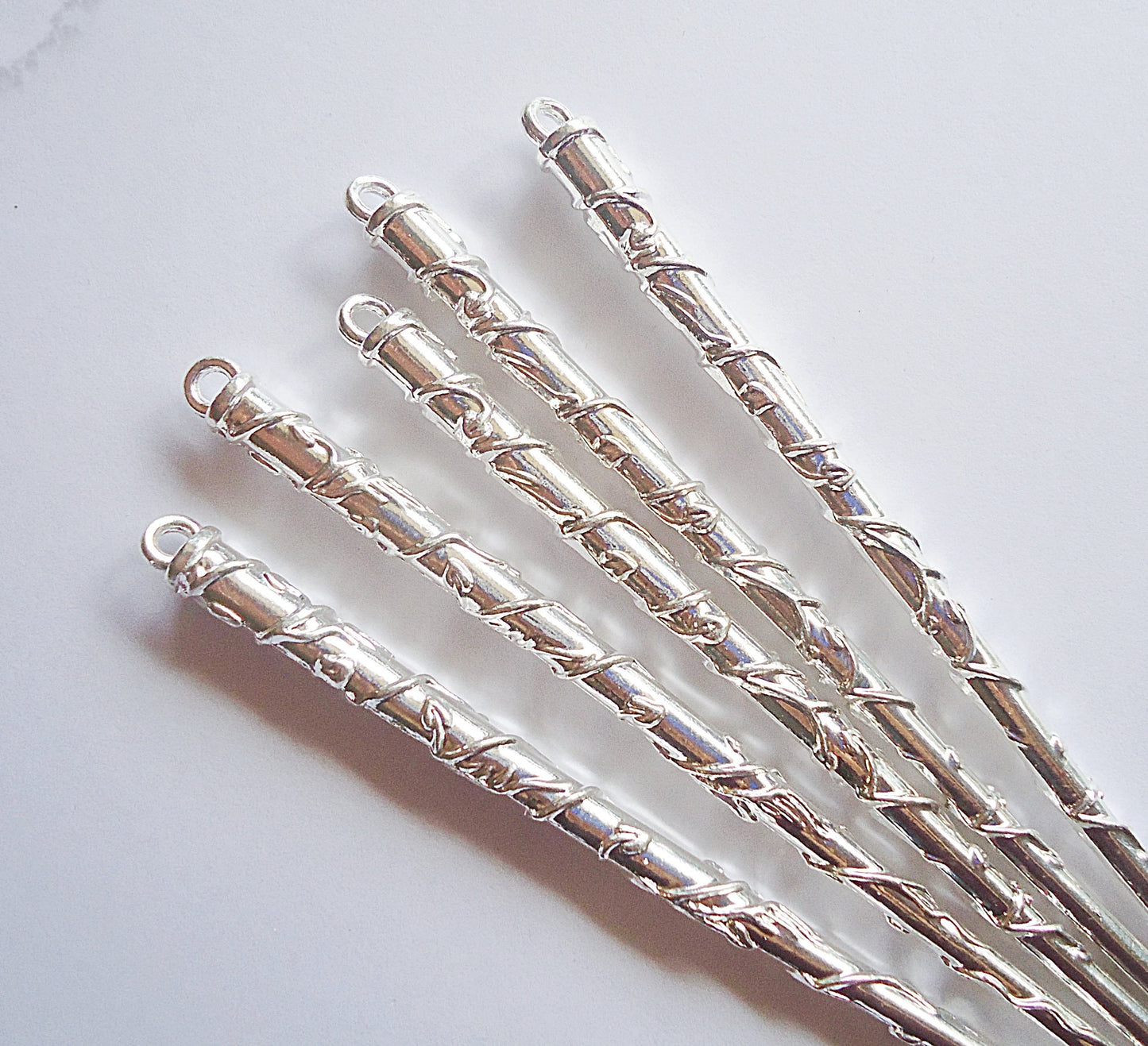 Metal Hair Sticks with Vines, 5 Inches Long, Bright Silver, Antique Silver, or Antique Bronze with Loop