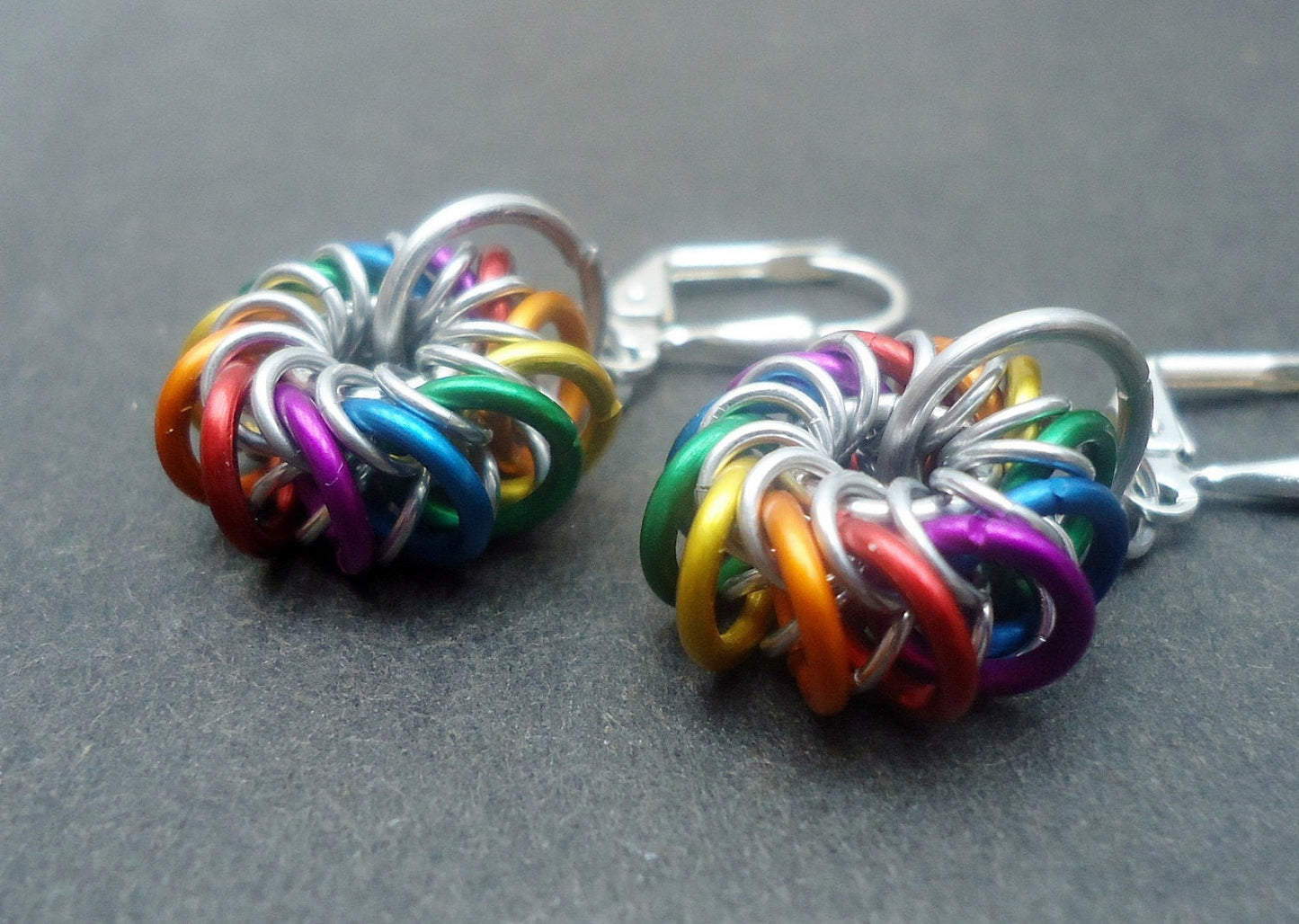 Small Rainbow Whirlybird Earrings on Stainless Steel Leverbacks
