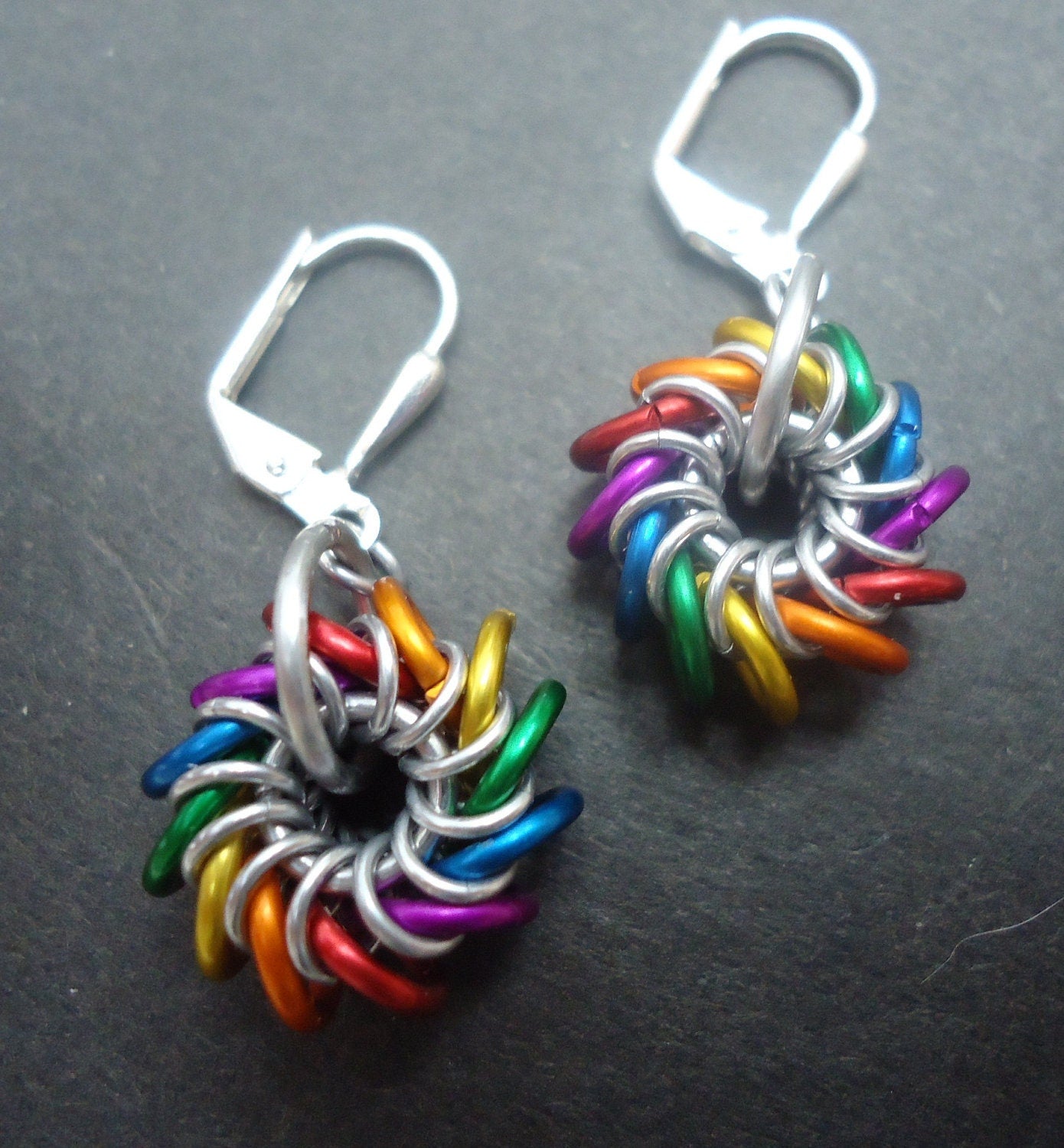 Small Rainbow Whirlybird Earrings on Stainless Steel Leverbacks