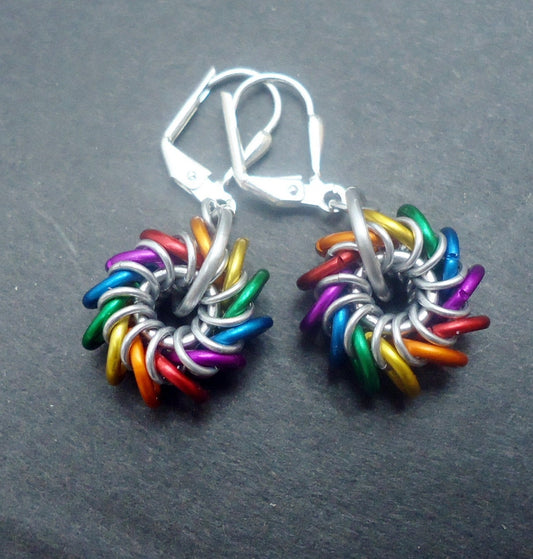 Small Rainbow Whirlybird Earrings on Stainless Steel Leverbacks