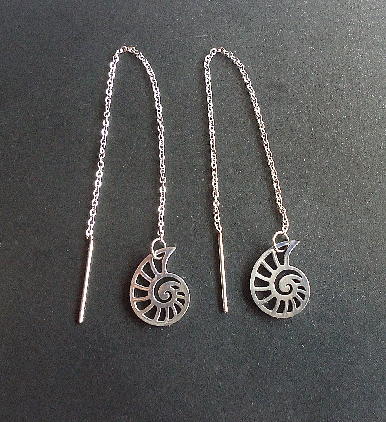 Stainless Steel Threader Earrings - Spiral Seashells