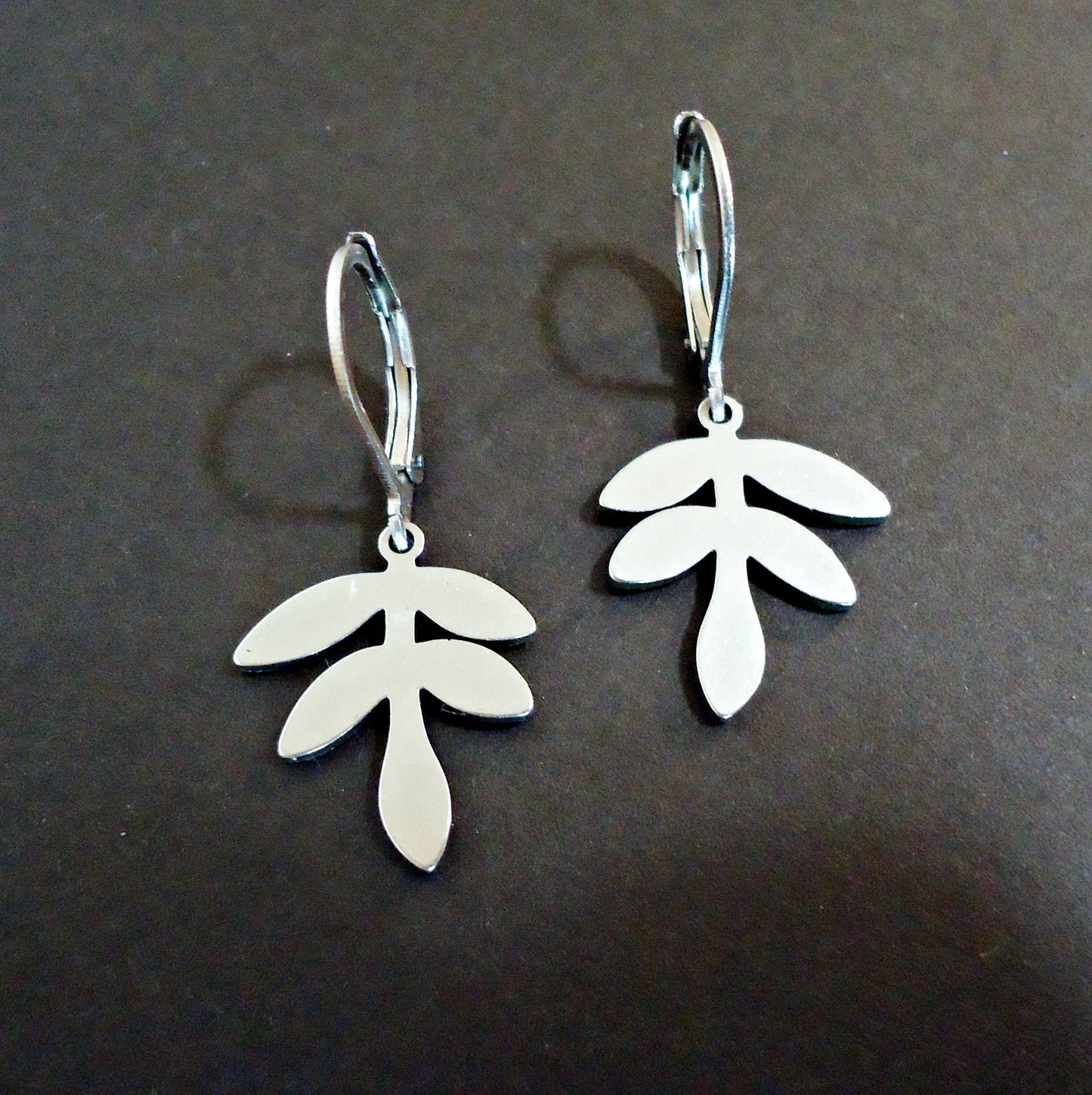 Stainless Steel Fern Leaf Earrings, Leverbacks or Threaders