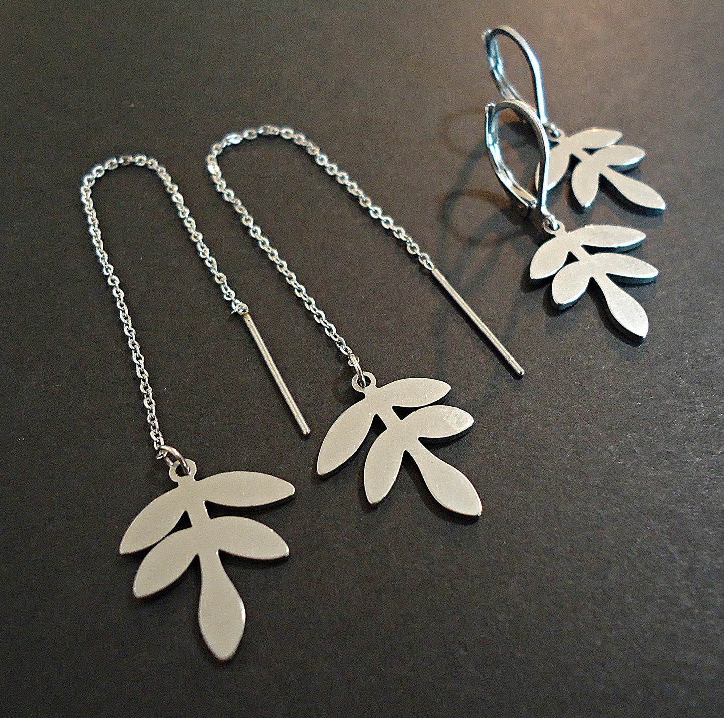 Stainless Steel Fern Leaf Earrings, Leverbacks or Threaders