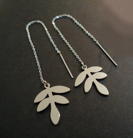 Stainless Steel Fern Leaf Earrings, Leverbacks or Threaders