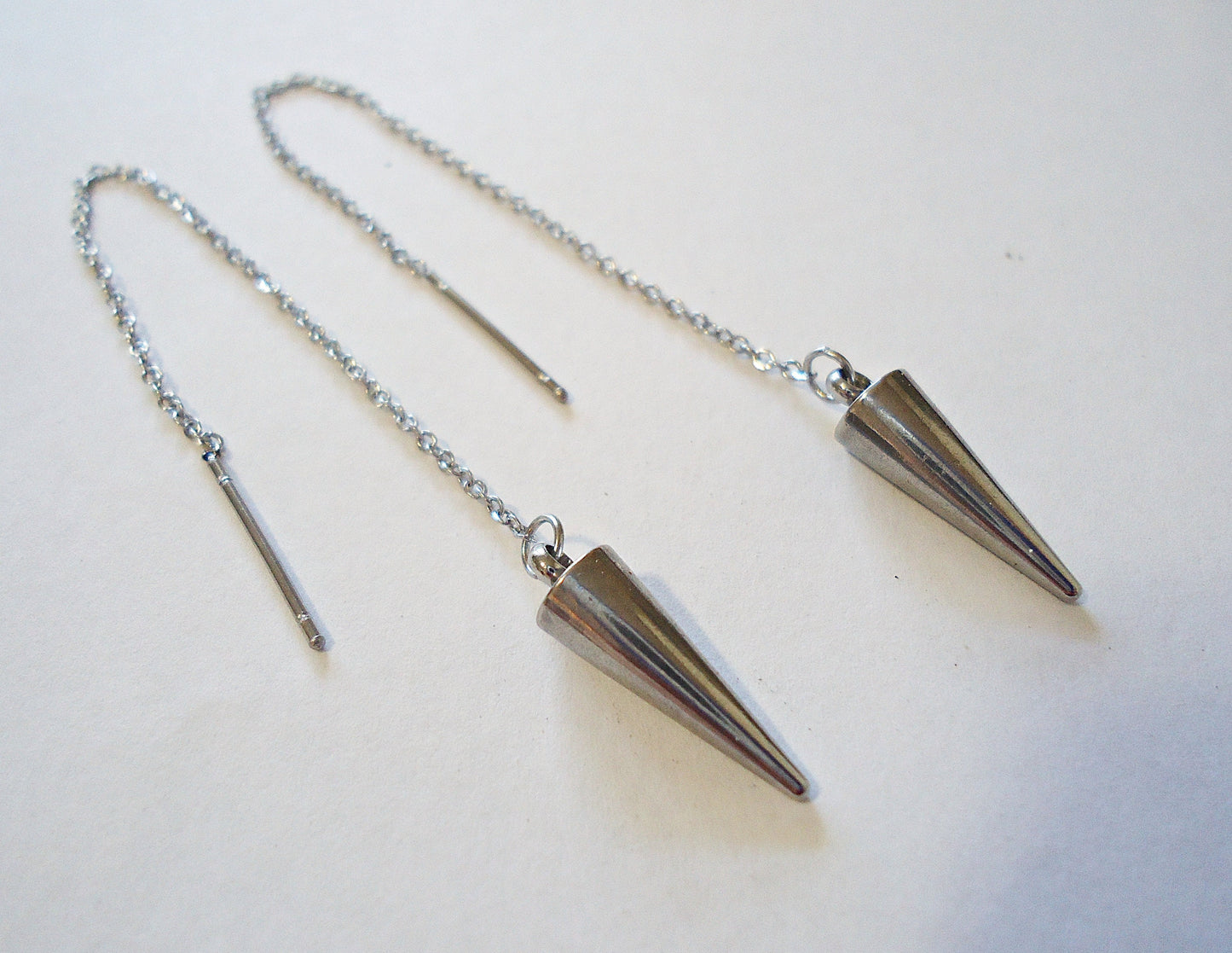 Stainless Steel Threader Earrings - Small Spikes, Simple Minimalist
