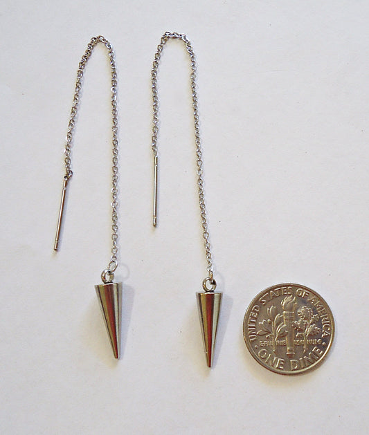 Stainless Steel Threader Earrings - Small Spikes, Simple Minimalist