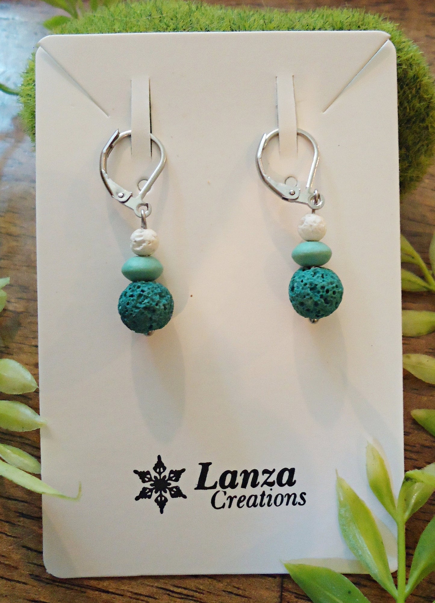 Turquoise Lava Rock Earrings - Short 5/8" Dangle Earrings, Graduated Turquoise Colors - Stainless Steel Leverbacks