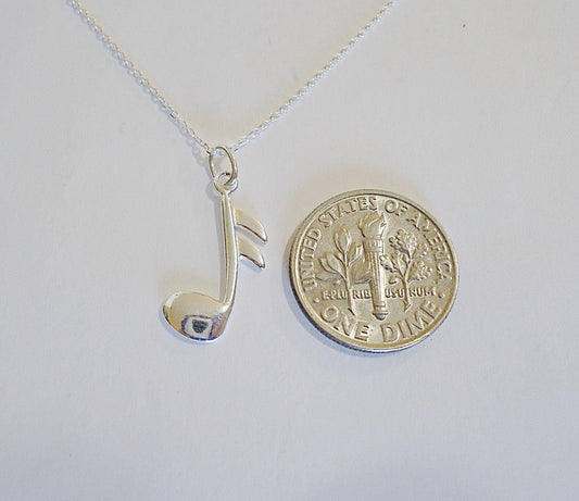 Music Note Necklace - Sterling Silver - Minimalist - Sixteenth Note