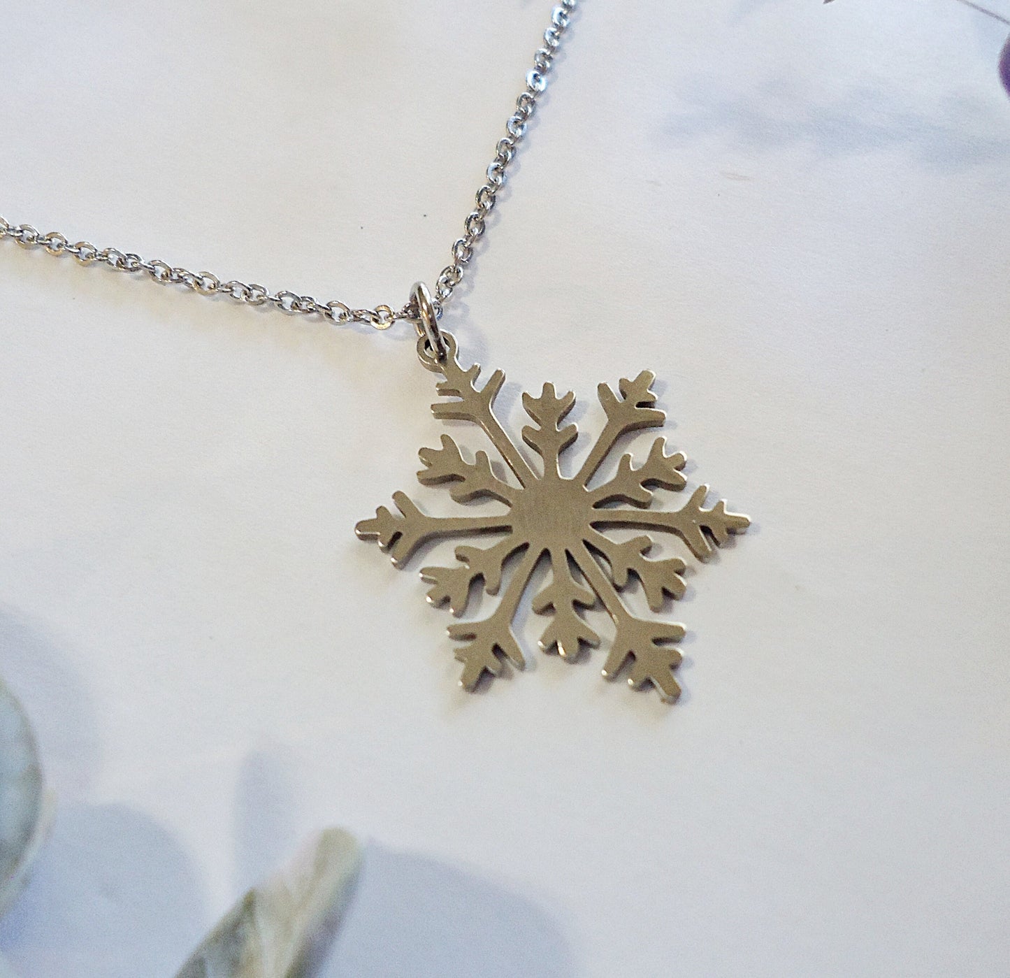Stainless Steel Snowflake Necklace - 1" Pendant - Minimalist, Simple, Silver, Christmas, Winter, Non-tarnishing, Hypoallergenic
