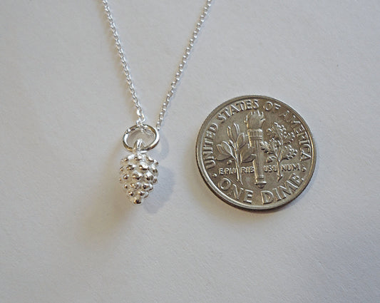 Tiny Pinecone Necklace - Sterling Silver - Minimalist