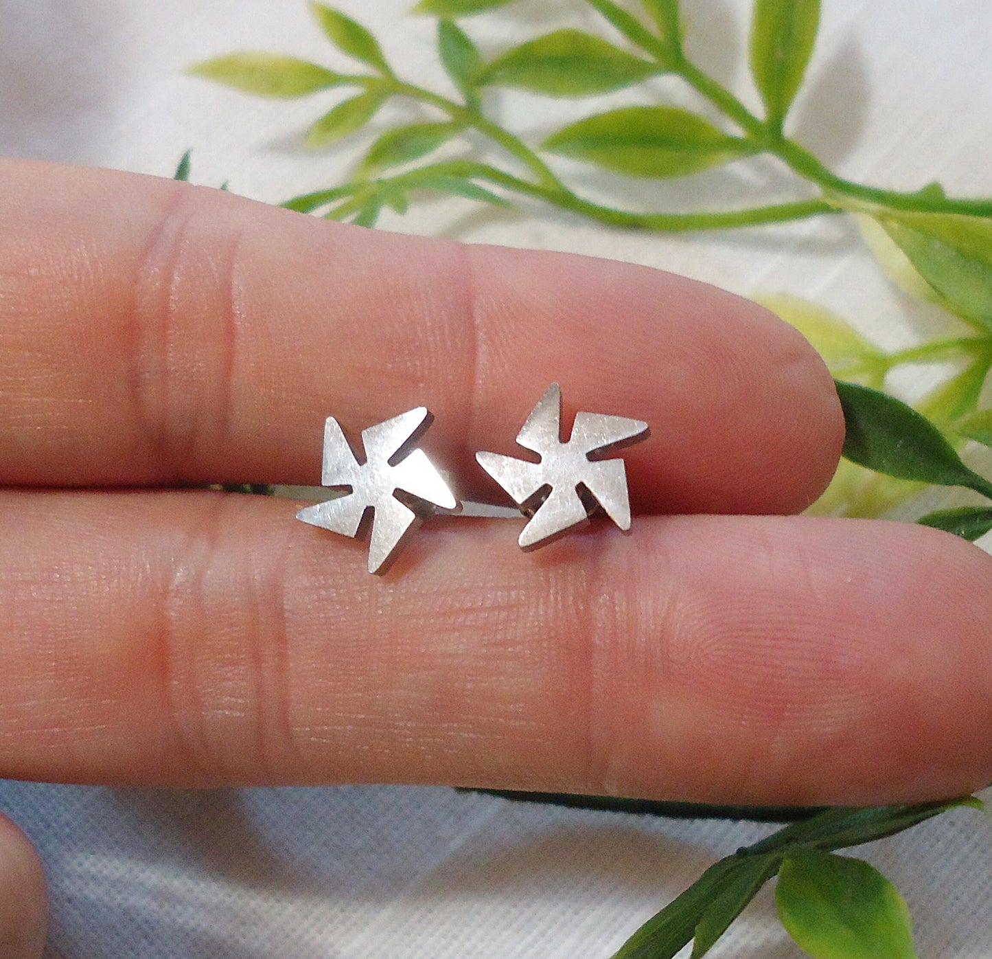 Small Stainless Steel Stud Earrings, Four Leaf Clovers, Arrows, Bars, Pinwheels, Star and Moon